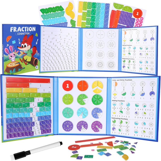 Magnetic Fraction Tiles Explorer Board, 156 Piece Circles and Tiles Set, Educational Math Fraction Manipulatives Puzzle for Visual Learning, Portable Write and Wipe Fractional Study Tool
