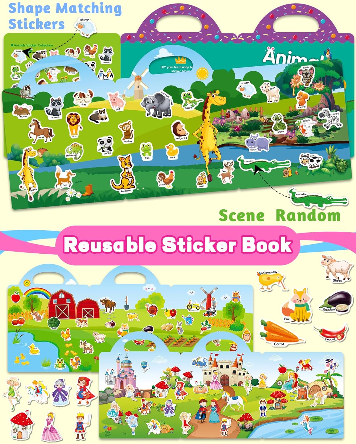Walenced Reusable Sticker Book for Toddlers, Stickers for Kids, Toddler Sticker Book, Toddler Craft Activities, Toddler Travel Toys Ages 3 and Up Boy Girl Birthday Gifts