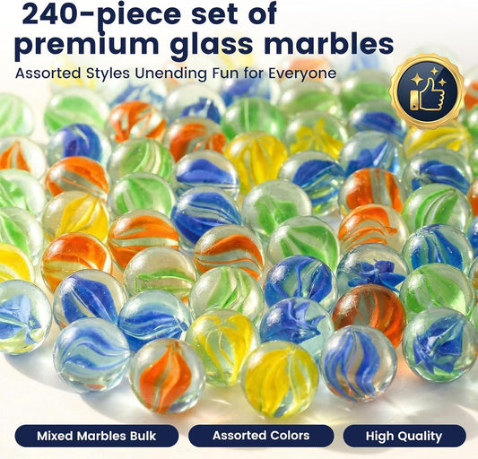 SallyFashion 240PCS Marbles for Kids, Cat Eye Marbles Mixed 5 Colors for Chinese Checkers, Marble Run Toys, Board Games