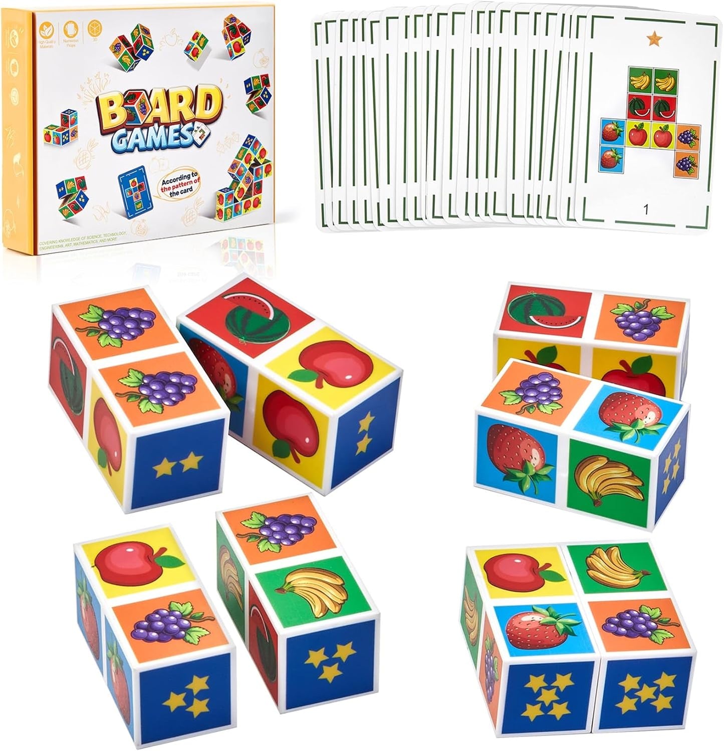 Fruit Cube Matching Game Puzzle Games, Expression Puzzle Building Blocks Pattern Matching Game, Educational Puzzles Toy Board Games for Kids and Adults with Bell