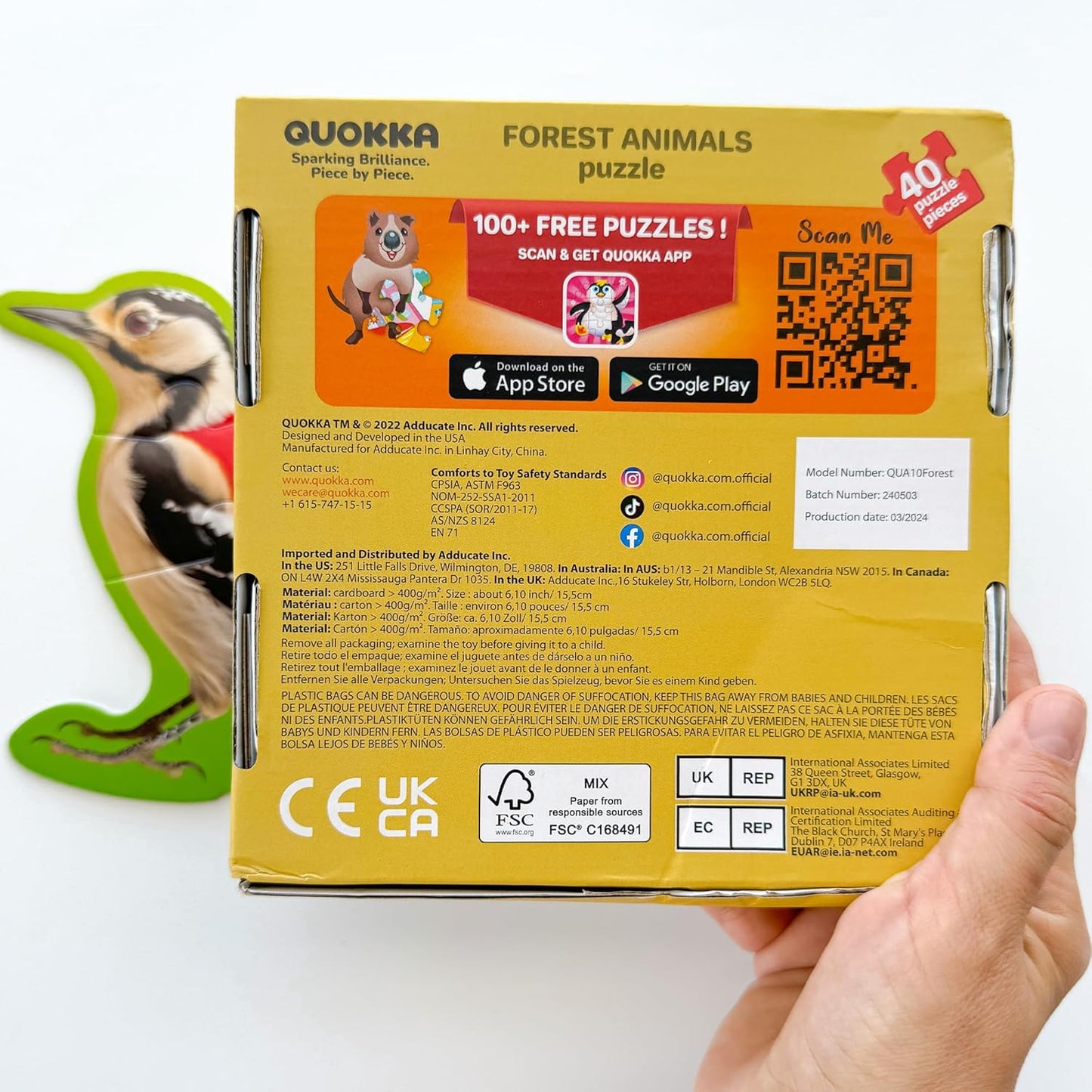 QUOKKA Toddler Puzzles Ages 2-4 - Large Floor Puzzles for Kids 3-5 - 8 Realistic Animal Shapes | Extra Thick Cardboard | Preschool Learning Game - 40 Big Piece Gift for Toddlers 1-3 Years Old