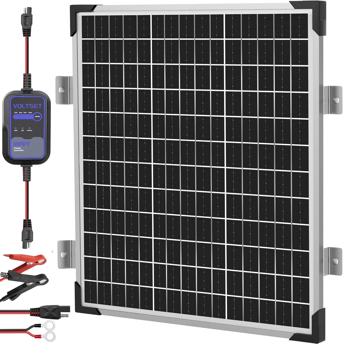 Voltset 12V Solar Battery Charger - 20W Waterproof Solar Panel Kit with Smart MPPT Controller - Trickle Charger Maintainer for Car RV Boat Marine Trailer Automotive Trailer Truck Motorcycle