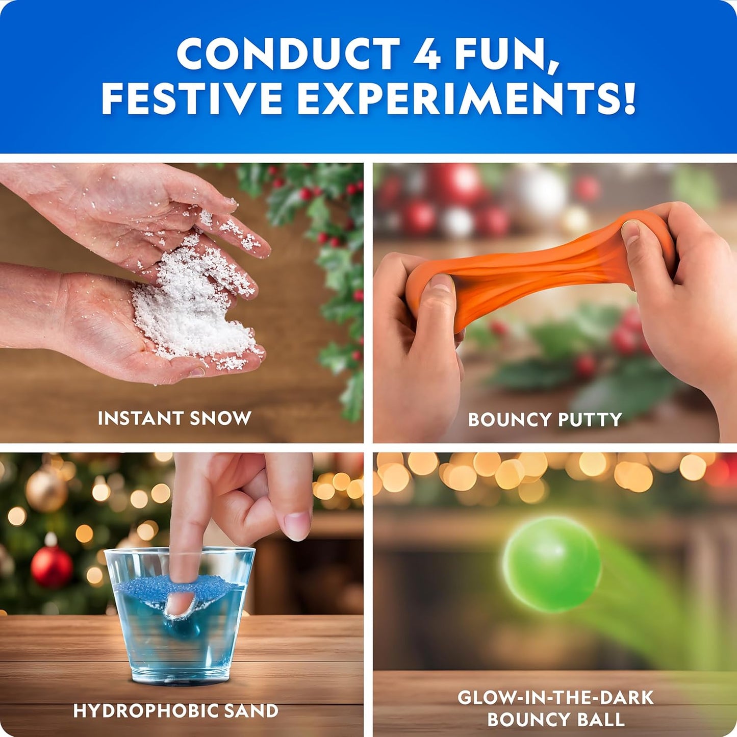 Blue Marble Science Surprise Christmas Ornament Kit for Kids- 4 Dig Kit Ornaments with Gemstone and Dinosaur Dig Bricks, Dino Digging Toys for Kids, Gem Excavation Stocking Stuffer for Boys and Girls