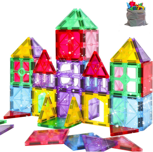 Upgraded Antibacterial Magnetic Tiles - 106 PCS Magnet Building Tiles with 2 Cars for Kids, Inhibits Bacterial Growth for Safe Play, 3D STEM Educational Construction Blocks & Xmas Gift