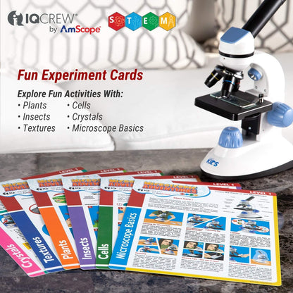 IQCrew - Microscope Experiment & Activity Cards for Kids & Students - Microscopic Adventures (Set of 6 Experiment Cards) - BK-EXCL1