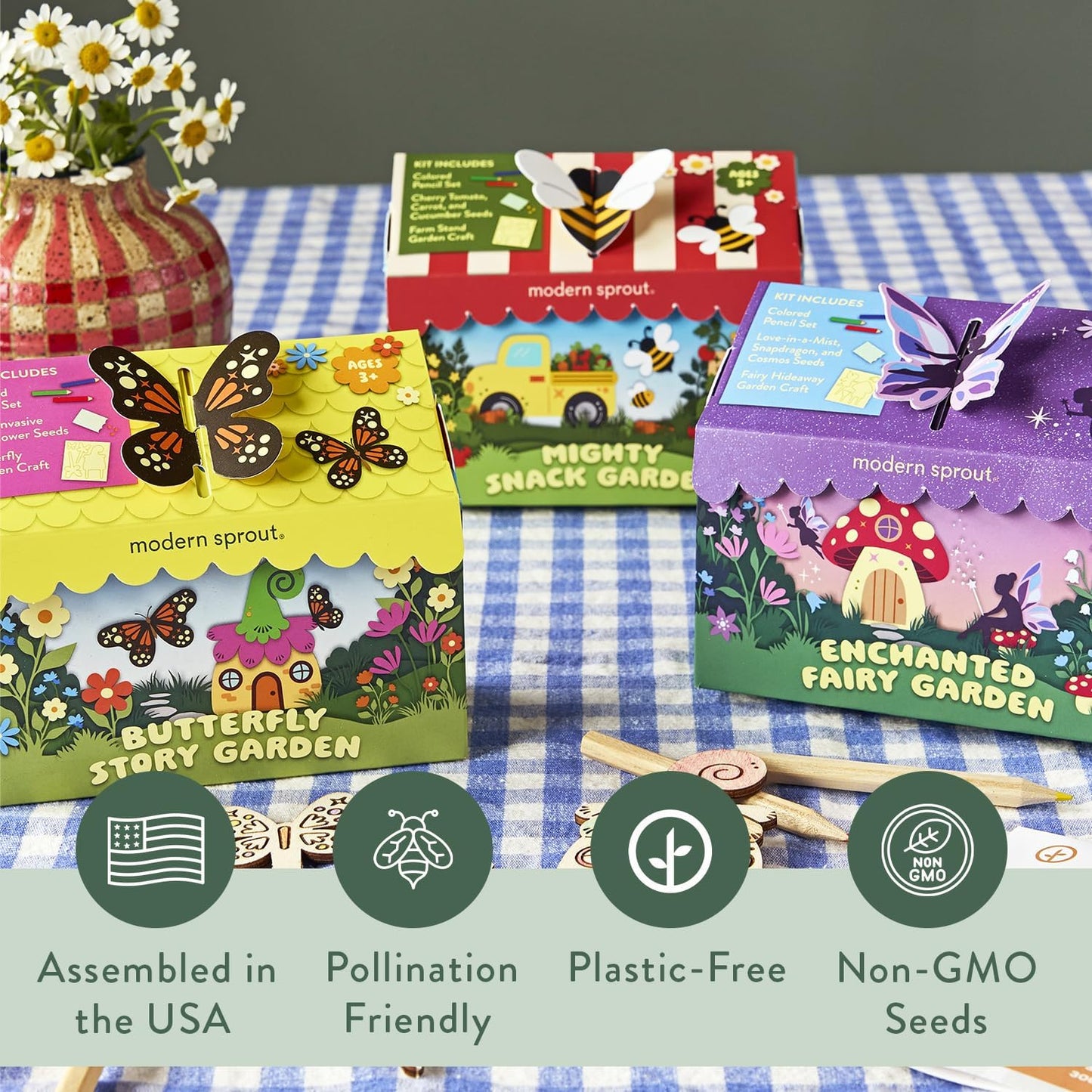 Modern Sprout Magical Minds Garden Kit - Seed Starter Kit for Kids w/Wooden Figurines, Wildflowers, Edible Plant Seeds & Crafting Fun - Kids Gardening Set for Learning & Play, Perfect Gardening Gift