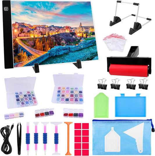 Ratukall 183PCS A4 Diamond Painting Light Pad Kit, Light Board for Diamond Painting Accessories, Tracing Light Box with 5D Painting Tools Set for Full Drill & Partial Drill Art