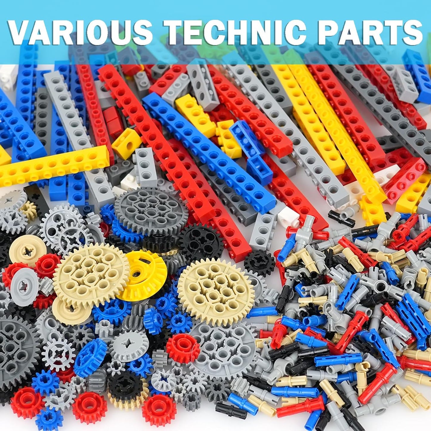 MALEKO Technical Gears-Axles-Pins-Wheel Set, 800+ Piece Technical Parts Compatible with Major Brands, Building Block Accessories Kit-Motor, Wheels, Chain Link Connector, Tires