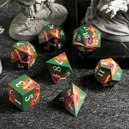 DnDnD Heavy Polyhedral Metal Dice Set with Metal Box, 7-die Shiny Blue Surface with Golden Number for RPG,Dungeons and Dragons,Pathfinder,Shadowrun,D&D,Role Palying Game and Math Teaching - Colors B