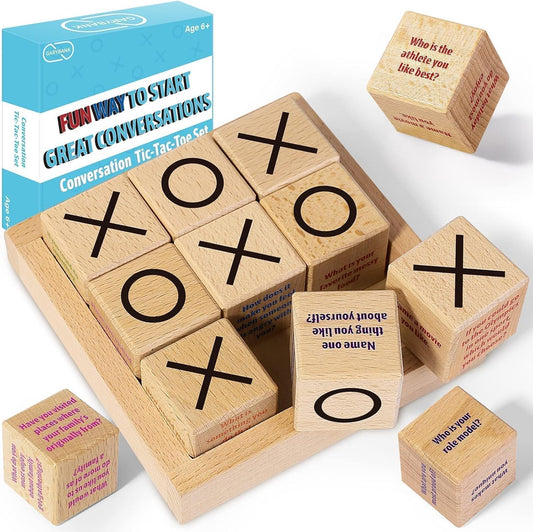 Garybank Sharing Joy Conversation Tic Tac Toe Therapy Games for Kids Teens, School Game Counselors Office Must Haves, Great Conversation Starter - Building Relationship, Wooden Communication Cubes