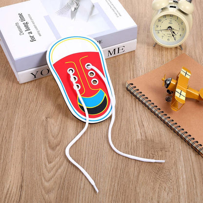 ElevateTech 2Pcs Wooden Lacing Shoe Shoe Lace Practice Board Threading Lacing Shoes Training Board Tying Practice Learning Educational Fine Motor Skills (Red White)
