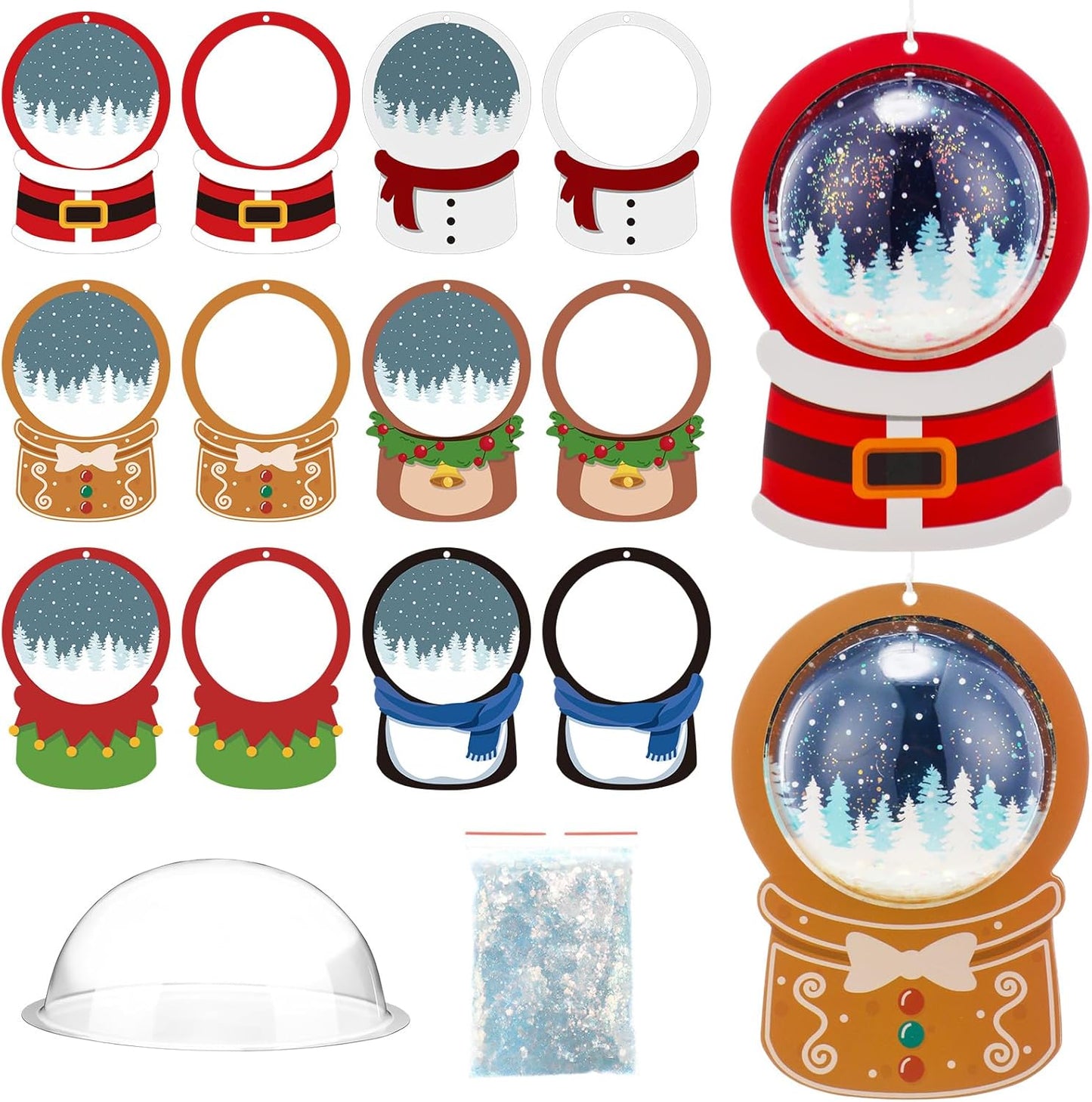 Threehoney 24 Pack Winter DIY Snow Globe Craft Kit for Kids Christmas 3D Shaking Snow Globe Hanging Ornament for Xmas Tree with Glitter Sequins Papers 3D Half Balls and Cards(Blue+Purple)