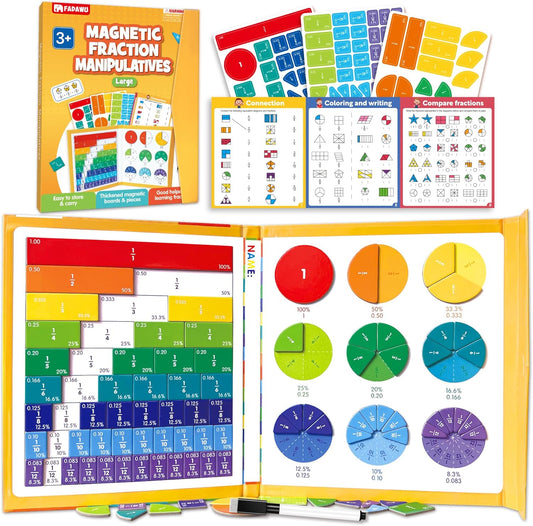 Large Magnetic Fraction Demonstration Book, Magnetic Fraction Educational Puzzle with Tiles & Circles, Montessori Fraction Manipulatives for Elementary School, Maths Learning Toys for Kids