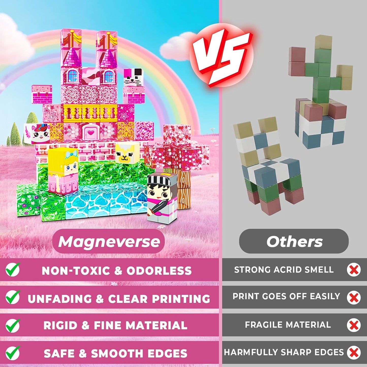 Magnetic Blocks - 100Pcs 0.8in Magnetic Building Block for Kids Ages 4-8, Transparent Magnet Block Blue Princess Castle, Magnet Cubes Tiles Princess Toy for Girl 3 4 5 6 7 8-12 Birthday Gift
