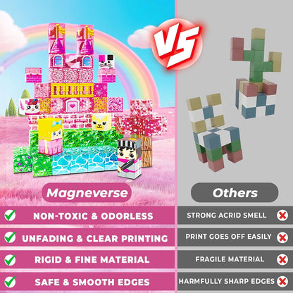 Magnetic Blocks - 100Pcs 0.8in Magnetic Building Block for Kids Ages 4-8, Transparent Magnet Block Blue Princess Castle, Magnet Cubes Tiles Princess Toy for Girl 3 4 5 6 7 8-12 Birthday Gift