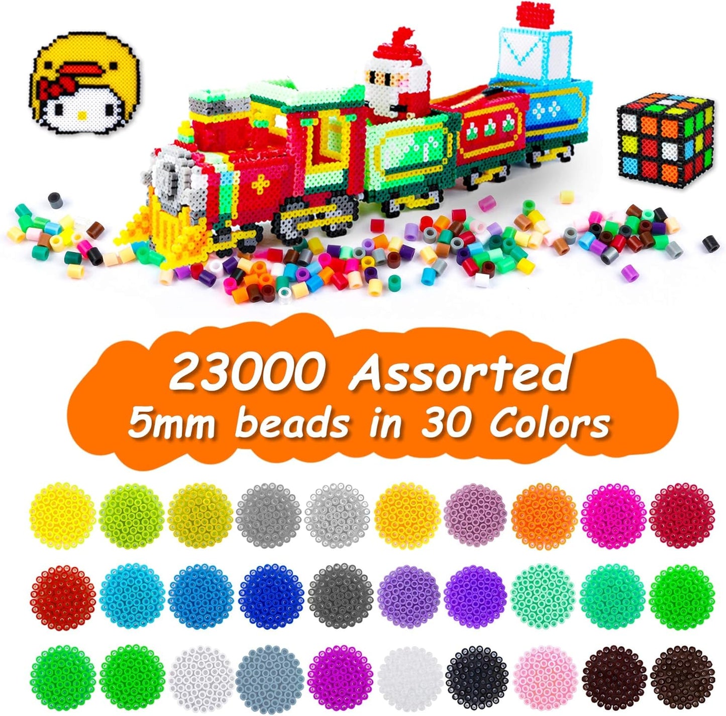 INSCRAFT 30,000 Fuse Beads Kit-30 Individual Packs of Iron Beads Set with 3 Pegboards, 5 Ironing Paper, 10 Patterns, Gifts for Birthday Christmas, Multicolor 5mm Melty Beads Bulk Refill Kit