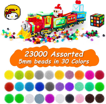 INSCRAFT 30,000 Fuse Beads Kit-30 Individual Packs of Iron Beads Set with 3 Pegboards, 5 Ironing Paper, 10 Patterns, Gifts for Birthday Christmas, Multicolor 5mm Melty Beads Bulk Refill Kit