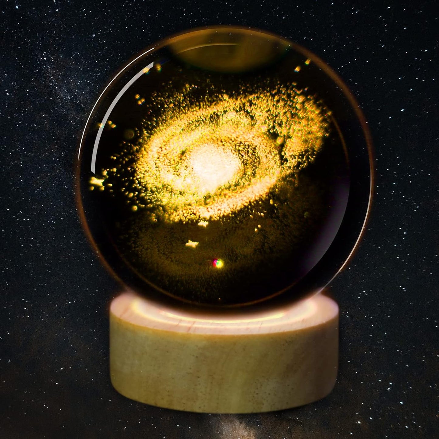 3D Solar System Crystal Ball Night Light with 16 Color LED Wooden Base, Upgraded 3.15 Inch Galaxy Planets Glass Ball Lamps with Remote for Birthday Christmas, Astronomy Space Gifts for Boys Girls