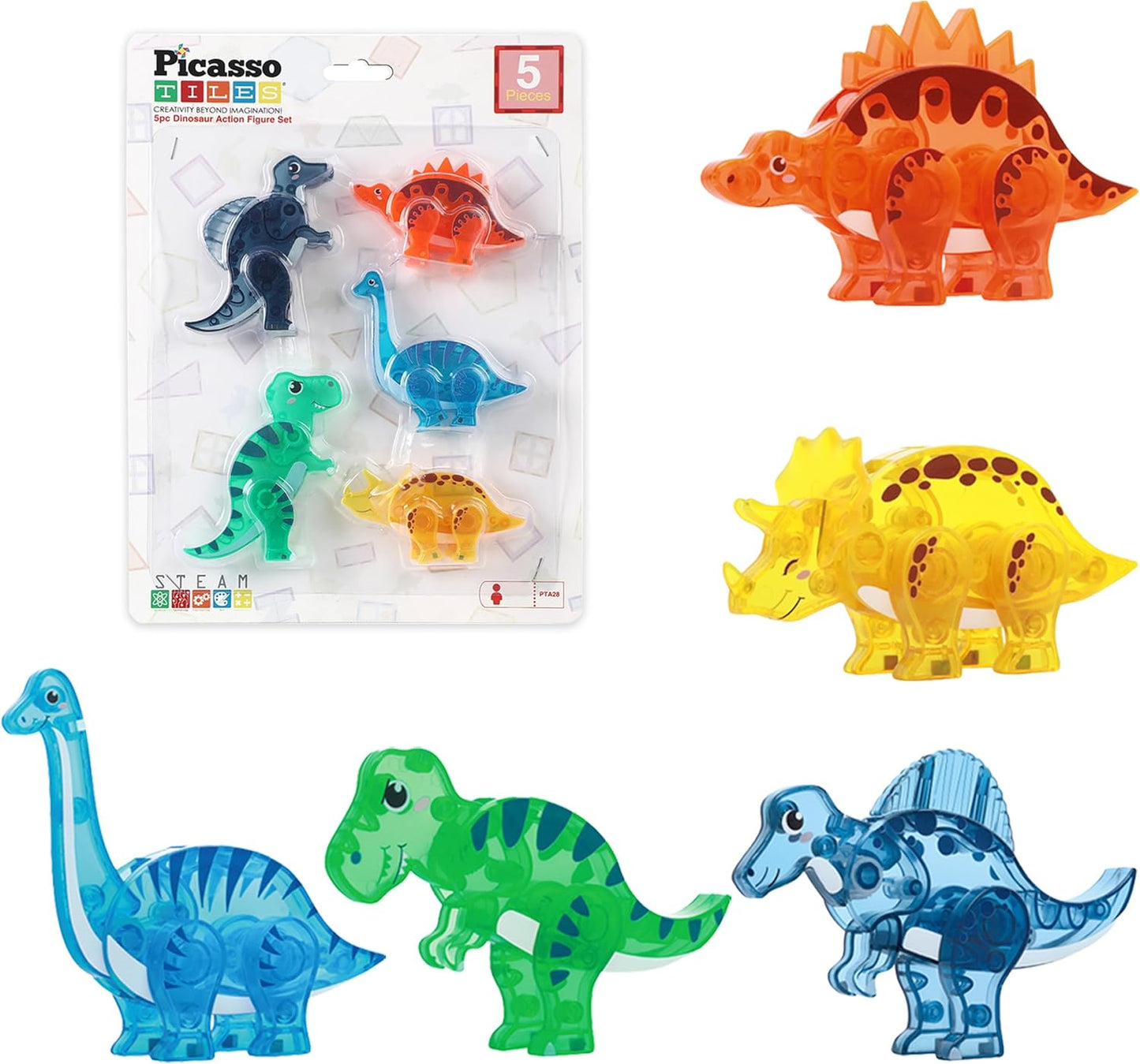 PicassoTiles Magnetic Tile Building Blocks Add On 8 Magnetized Action Figures Construction Vehicles & Zoo Animal Theme Compatible with Magnet Tiles Sets STEM Learning Toy for Boys & Girls Age 3+ PTA21