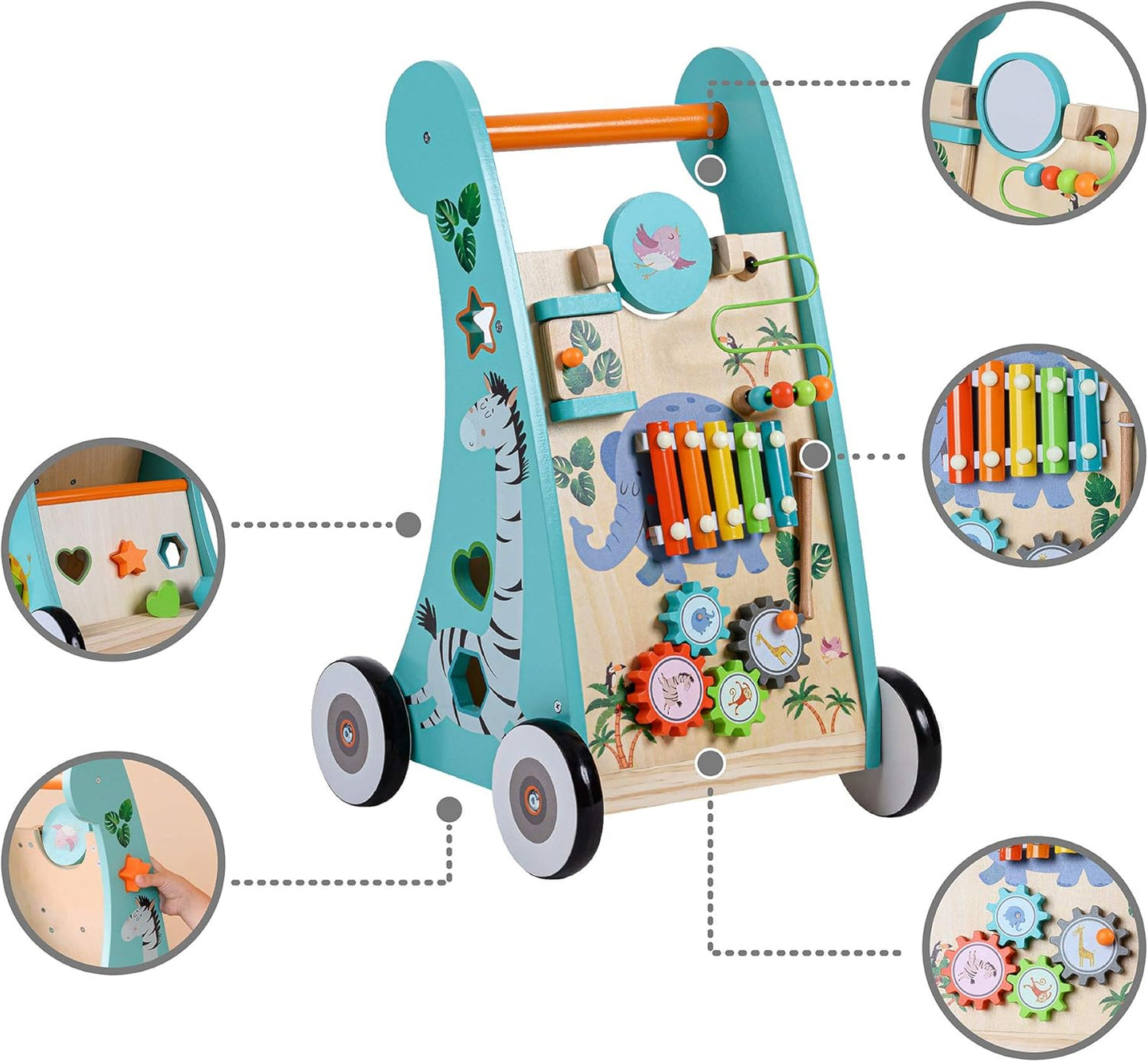 Teamson Kids Preschool Play Lab 7-in-1 Large Wooden Activity Cube Station Center Bead Maze and Counting for Kids Baby Toys, Natural