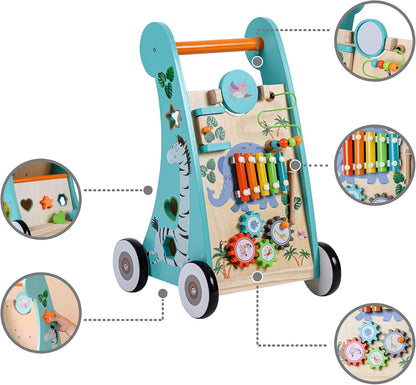 Teamson Kids Preschool Play Lab 7-in-1 Large Wooden Activity Cube Station Center Bead Maze and Counting for Kids Baby Toys, Natural