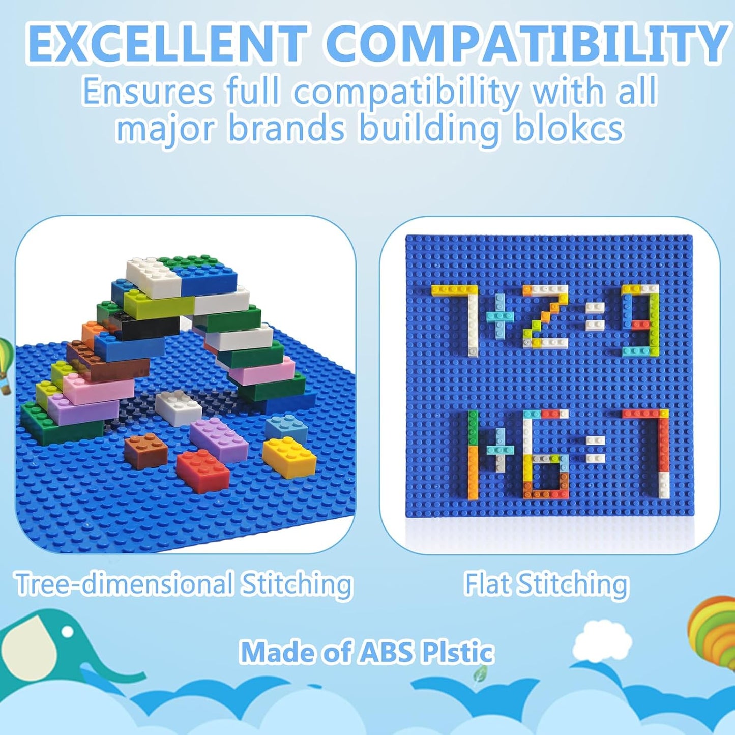 10"x10" Pack of 6 Classic Building Baseplates,Building Toy Base Boards to Build On, Brick Toy Builders Mat Compatiable with All Major Brands and Activity Table-Base plate for DIY Play (Gray)