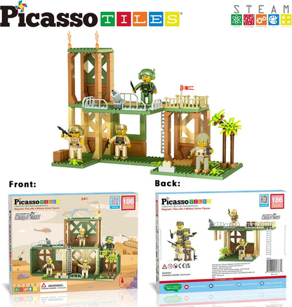 PicassoTiles 333pcs Magnetic Brick Tile and Magnetic Tile Combo Set, Action Figures included, Building Blocks STEM Toys, Educational Montessori Preschool Toddler classroom learning toys, Kids activity