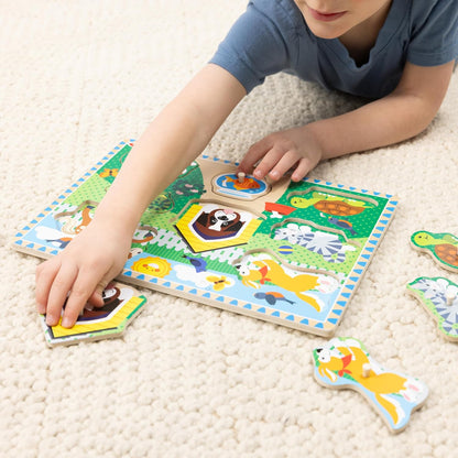 Melissa & Doug Wooden Peg Puzzle Set – 4-Pack Vehicle, Farm, Safari & Pet Animal Themes – Educational Puzzles for Toddlers and Preschoolers Ages 2+