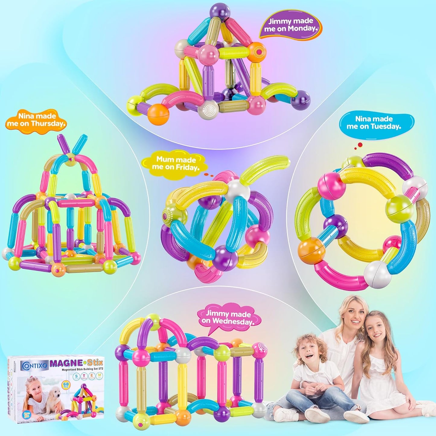 Contixo STEM Building Toys - 110 pcs Marble 3D Magnetic Run Tiles Learning Stacking Educational Building Blocks Set, Creativity Beyond Imagination, Inspirational, Recreational Toy for Kids