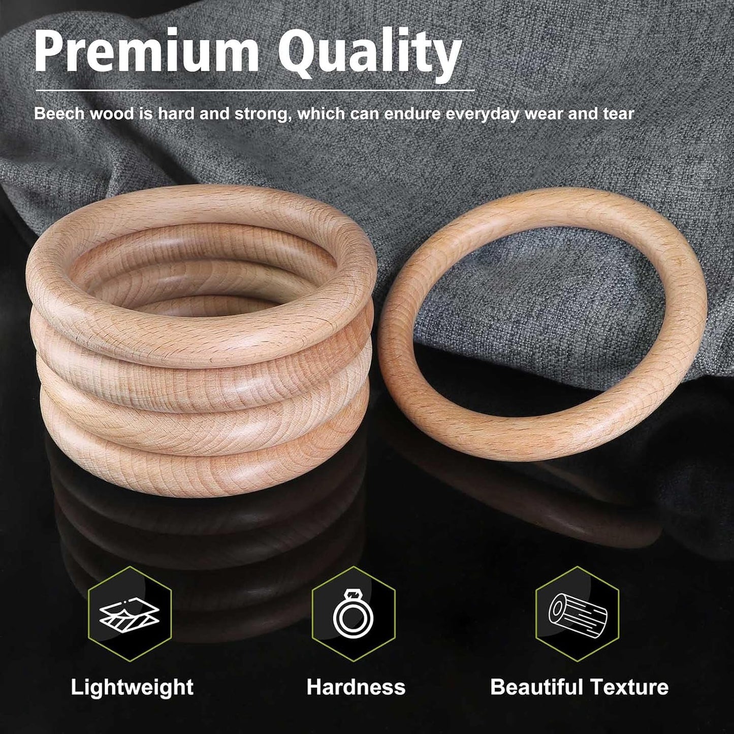FoDau770 5pcs Natural Beech Wooden Rings, Unfinished Solid Wood Rings Heavy Duty Wood Circles, Macrame Craft Circles for Party, Home Decor & DIY Making - Outer Diameter: 3 Inch