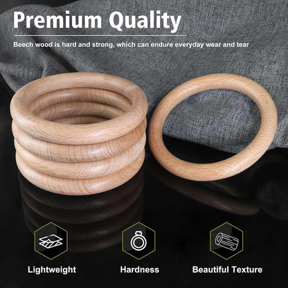 FoDau770 5pcs Natural Beech Wooden Rings, Unfinished Solid Wood Rings Heavy Duty Wood Circles, Macrame Craft Circles for Party, Home Decor & DIY Making - Outer Diameter: 3 Inch