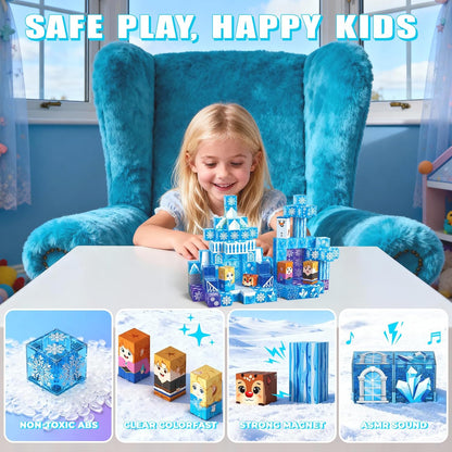 Magnetic Blocks, 150PCS Magnetic Building Blocks, Stacking Magnets for Kids, Sensory Toy for STEM Constructions Magnet Blocks for Girls Age 3+, Christmas Birthday Gifts (Snow Castle)