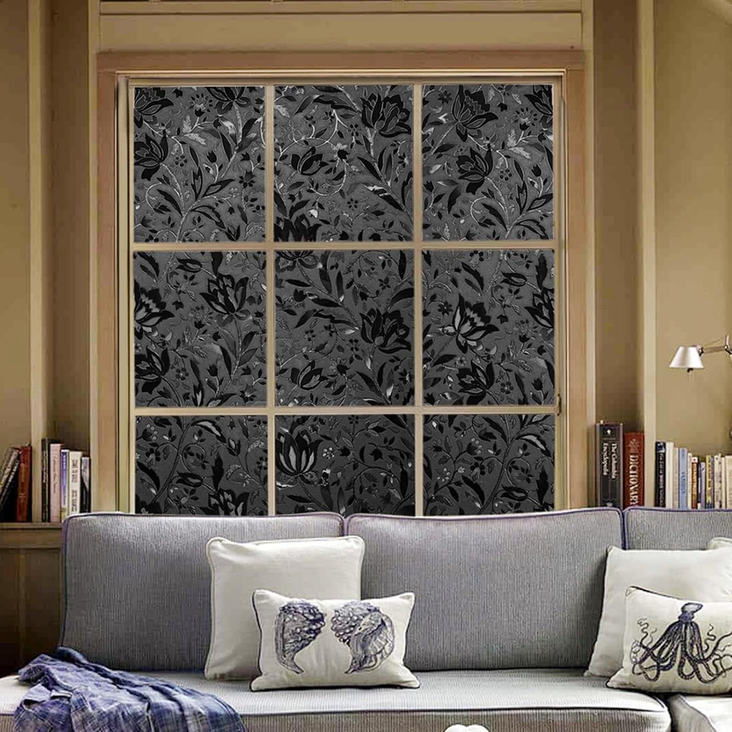 LEMON CLOUD Window Film, Decorative Window Privacy Film, Window Film Privacy Static Cling Frosted, Anti-UV Sun Blocker Heat Control for Home(Grayish Black, 17.5 x 78.7 inches)