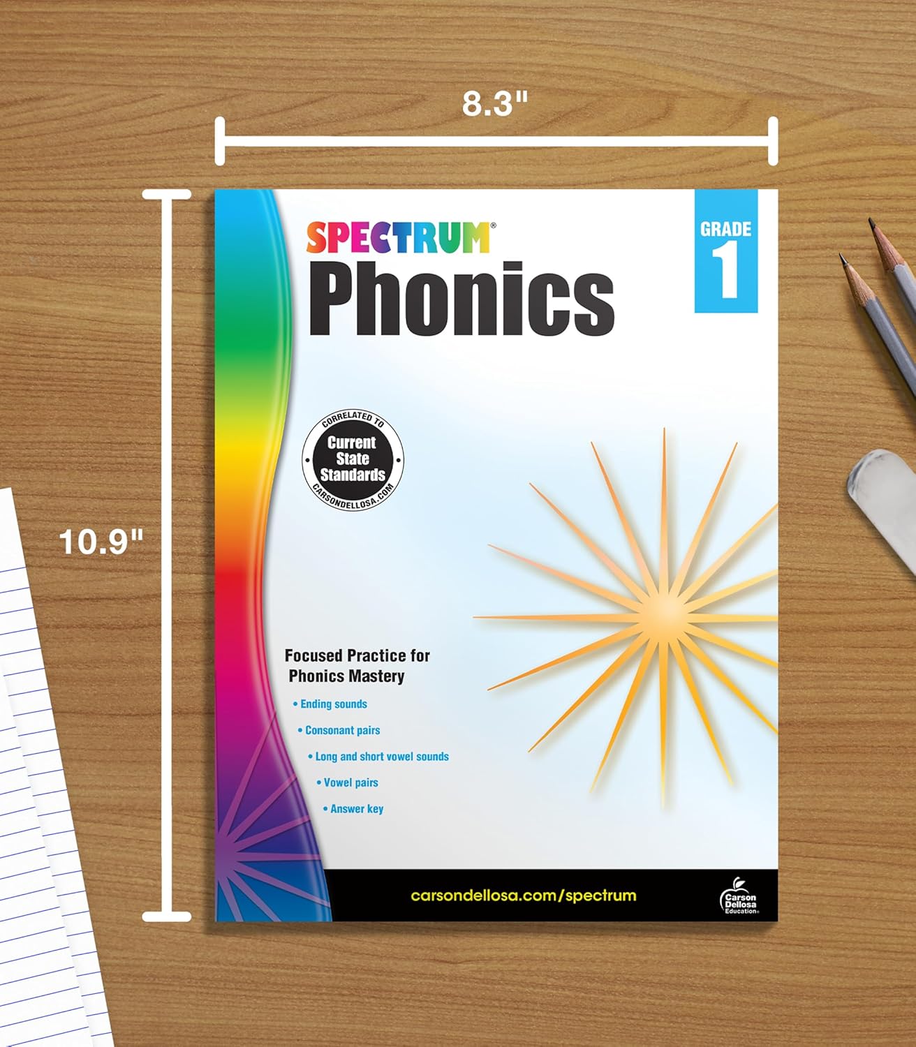 Spectrum 1st Grade Phonics Workbooks, Vowel, Consonant, and Ending Sounds and Pairs, Letters, Words, and Sentence Writing Practice, Classroom or Homeschool Curriculum