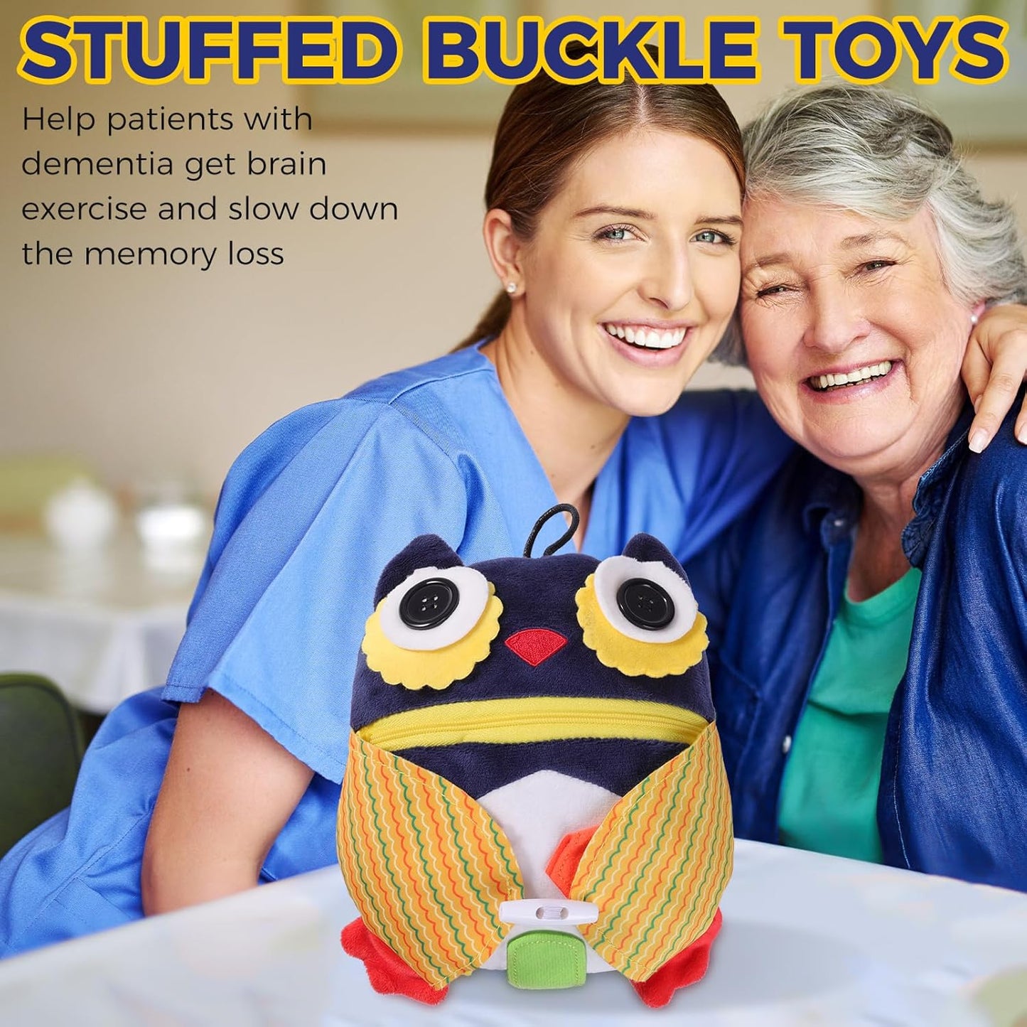 lefeke Buckle Owls Aids - Alzheimers Patients Learning Activity - Develop Motor Skills and Problem Solving - Geometry and Color Recognition - Sensory Stuffed Animal Aids for Elderly
