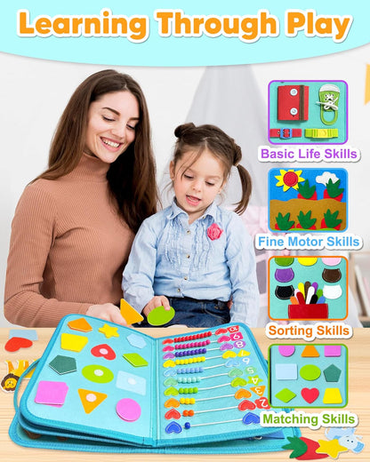 Exorany Busy Board Montessori Toys for Toddler Boys & Girls Birthday Gifts, Sensory Toys for Toddlers, Educational Travel Preschool Toddler Activities Learning Fine Motor Skills