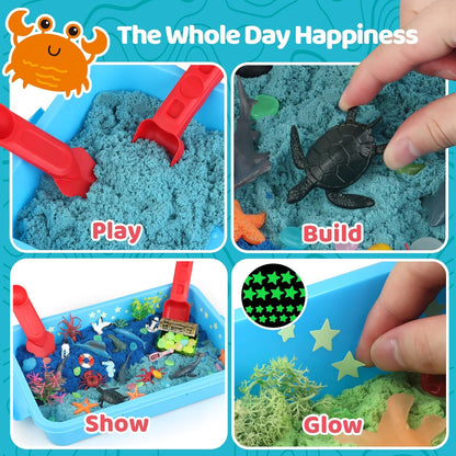 Kaelinda Ocean Sensory Bin - Sea Animals Toys for Kids 3-5, Sensory Bin Sand Gifts for Toddler 3-4, Ocean Toys Sensory Sand for Boys Girls Birthday 3 4 5 6 7 8 Year Old