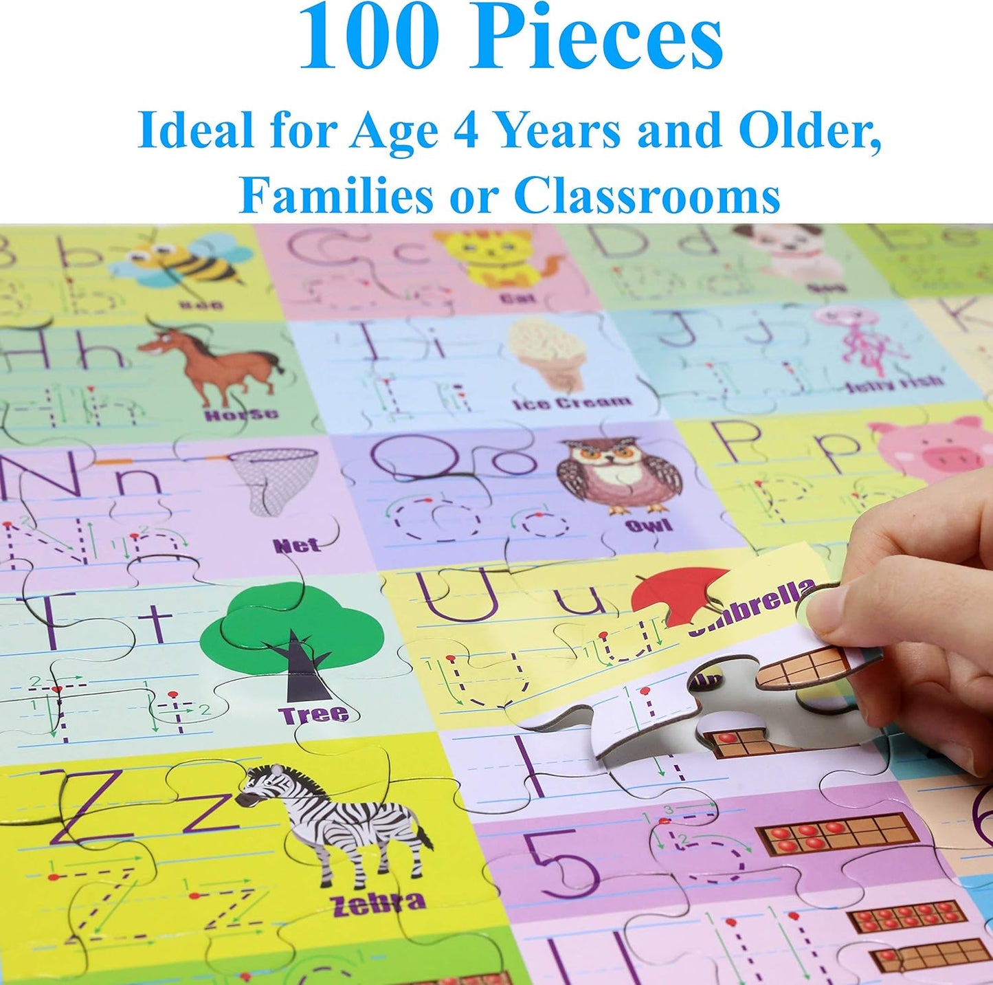 Think2Master Colorful Alphabet & Numbers 100 Pieces Jigsaw Puzzlef. Great Gift Size:23.4” X 16.5”