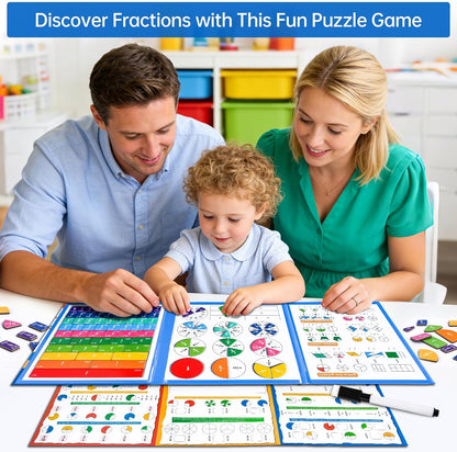 Magnetic Fraction Tiles & Circles Montessori Set for Elementary Kids - Hands-On Math Manipulatives with Activity Book - Learn Fractions, Decimals, Percentages