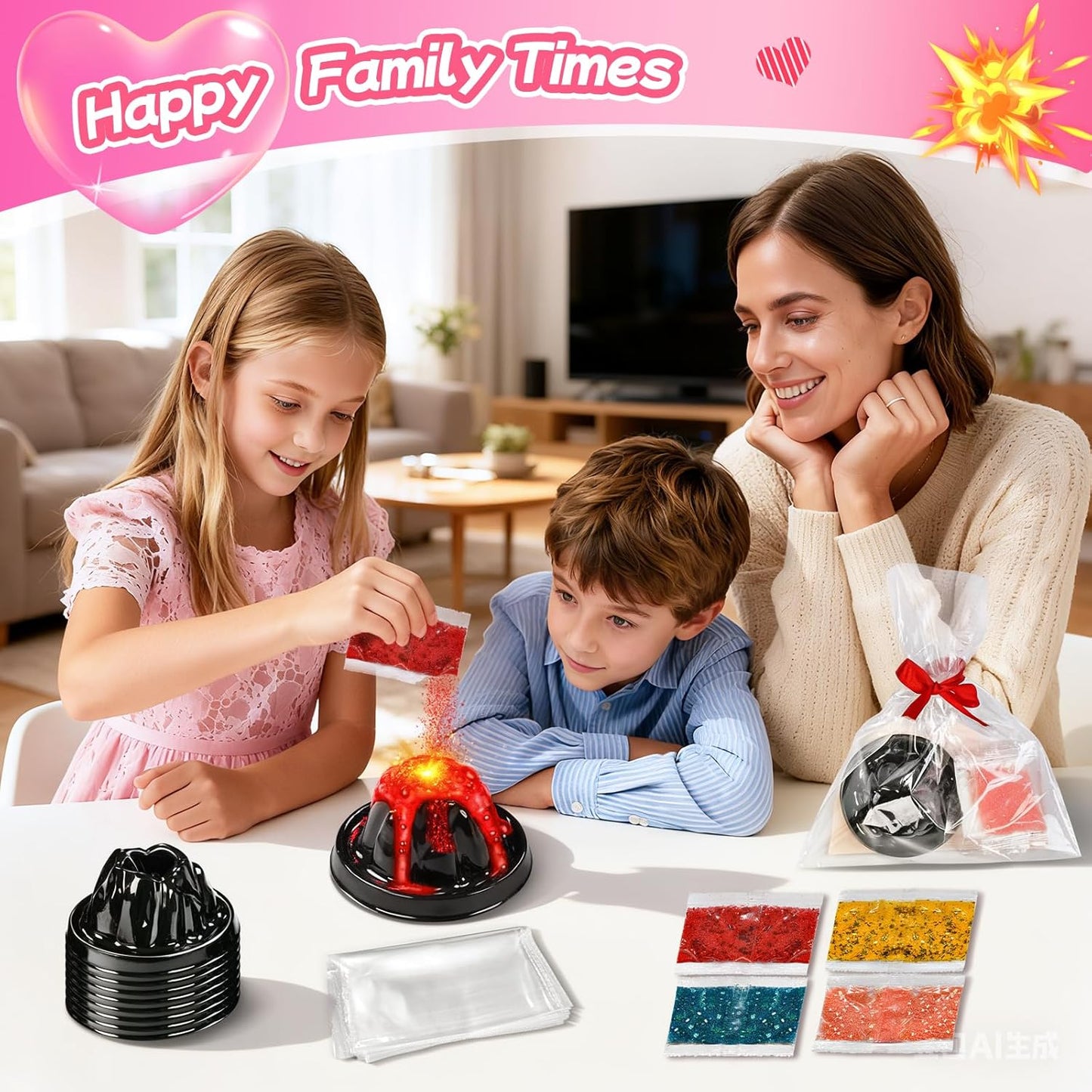 28 Pack Valentine's Day Gift Erupting Volcano Kit with Greeting Cards Volcano Science Experiment Party Favor STEM Educational Toys School Gifts Exchange Classroom Prizes for Boys Girls