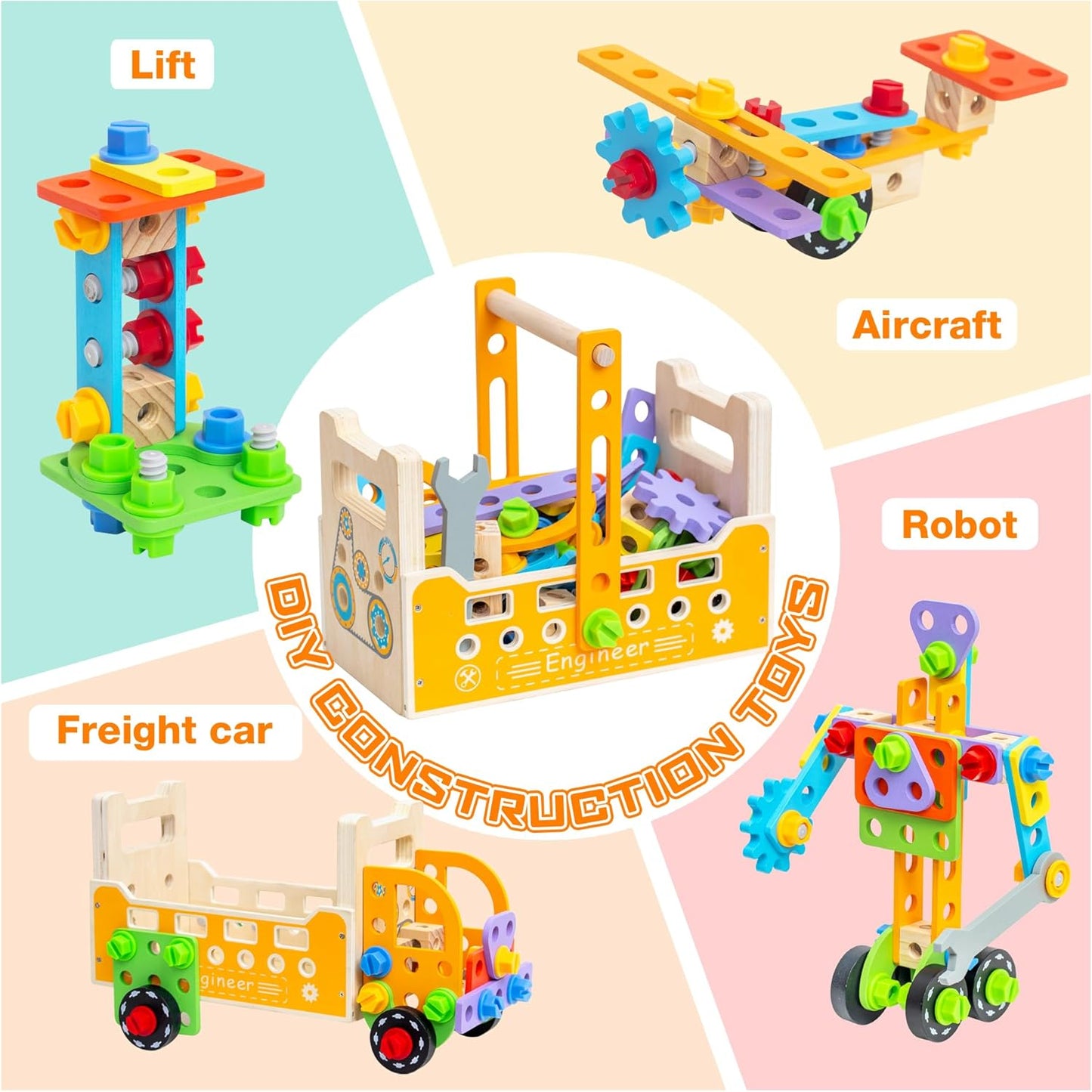 Wooden Kids Tool Set with Electric Screwdrivers, 91PCS Educational STEM Construction Toys, Wooden Tool Bench Montessori Toy Tool Box for 3 4 5 YO Boys & Girls Birthday Gift (91Pcs)