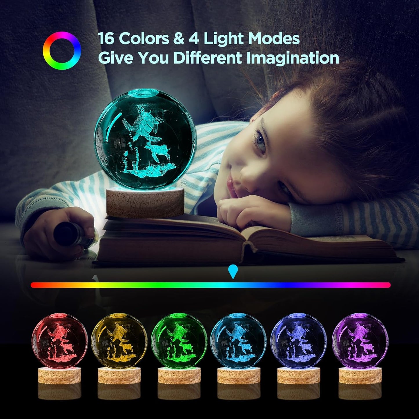 3D Solar System Crystal Ball Night Light with 16 Color Wooden LED Base Upgraded 3.15 In Galaxy Planets Ball Lamp with Remote for Birthday Christmas, Astronomy Space Gifts for Boys Girls Kids