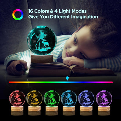 3D Solar System Crystal Ball Night Light with 16 Color Wooden LED Base Upgraded 3.15 In Galaxy Planets Ball Lamp with Remote for Birthday Christmas, Astronomy Space Gifts for Boys Girls Kids