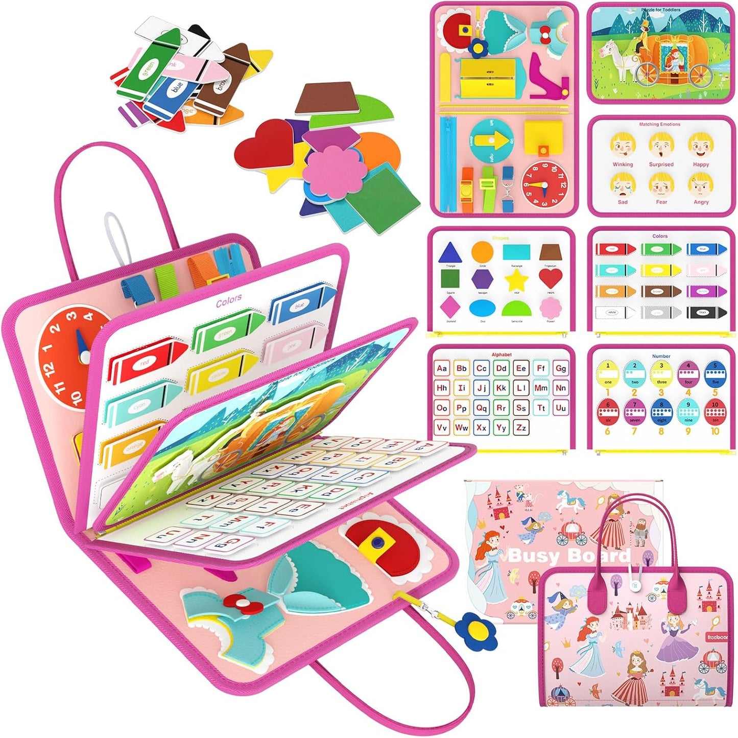 Freebear Busy Board Toddler Travel Toys Sensory Toys for Toddlers 1 2 3 4, Montessori Learning Toys for Toddlers Activities Board, Educational Toys for 3 4 Year Old Boys Girls Gift, Dinosaur