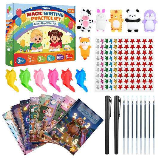 Magic Grooved Writing Practice for Kids Ages 3–8 – 8-Book Reusable 3D Handwriting & Tracing Workbook Kit with Disappearing Ink, Preschool Learning Activity