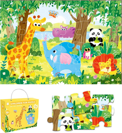 Jumbo Floor Puzzle for Kids, Large Jigsaw Puzzles 24 Piece for Kids Ages 3-5,Preschool Learning & Education Toys, Gifts for 4-8 Year Old Boys and Girls (Jungle Animals)