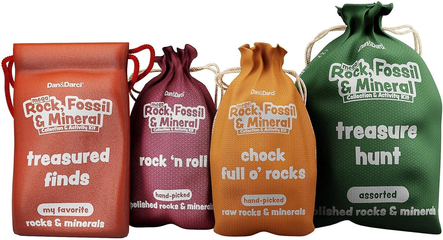 Dan&Darci Rock Collection for Kids - Includes 250+ Bulk Rocks, Gemstones & Crystals + Genuine Fossils and Minerals - 2 Lbs. - Geology Earth Science STEM Toys Activity, Gifts for Boys & Girls Ages 6+