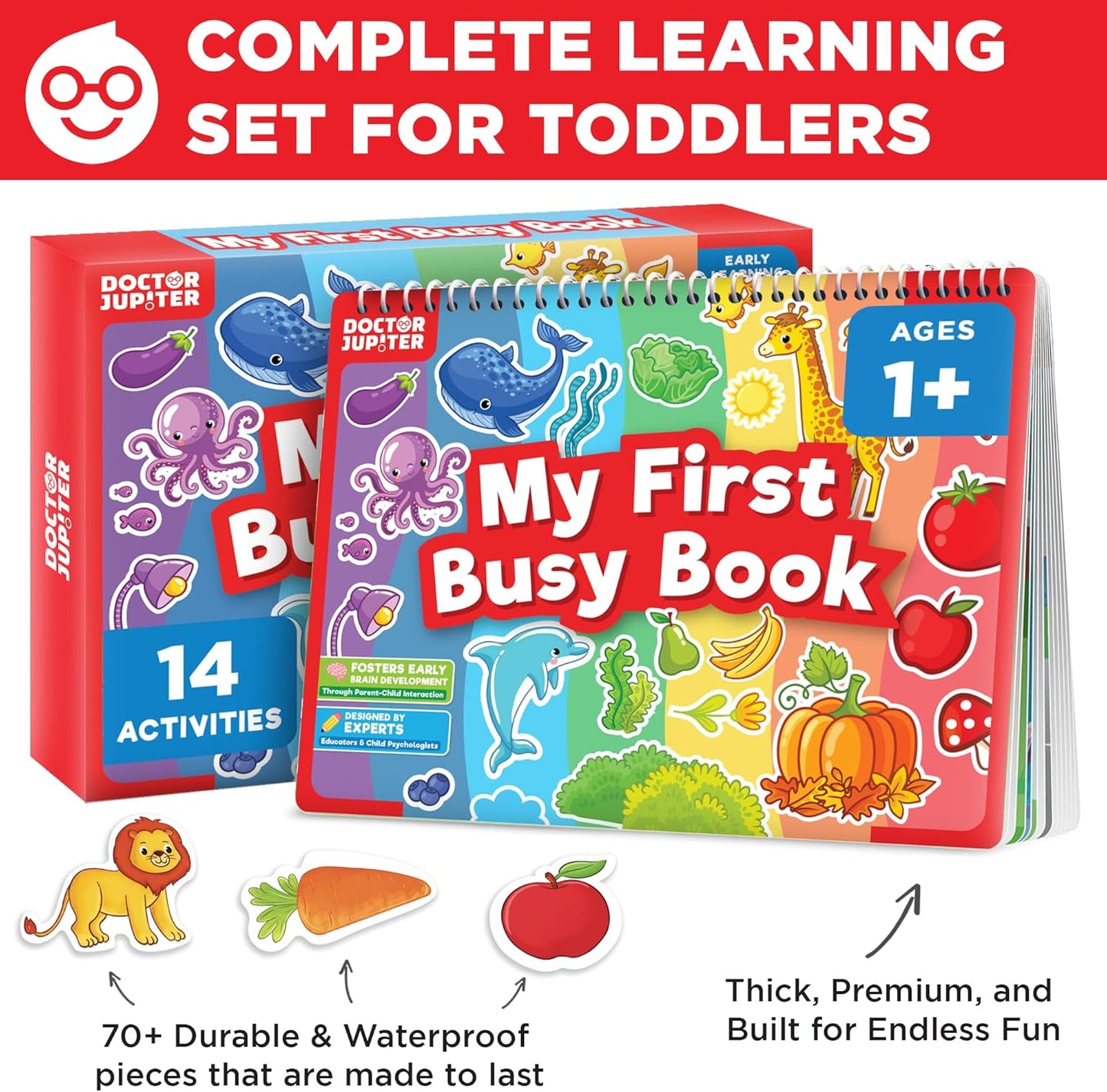 Doctor Jupiter My First Montessori Busy Book for Toddlers 1+ Year Olds | Preschool Learning Activities - Educational Travel Toys | Birthday Gift for Girls Ages 1,2,3