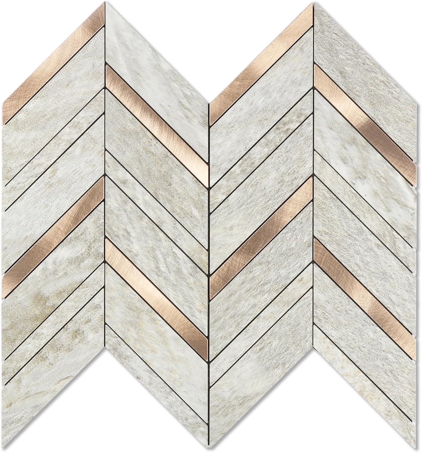 Yipscazo 10 Sheets Herringbone Backsplash Peel and Stick Tile, Marble Calacata Mixed Metal Gold PVC Stick on Backsplash for Kitchen, Waterproof Self Adhesive Wall Tile for Bathroom