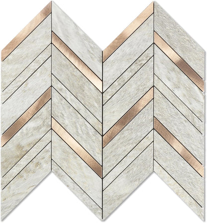 Yipscazo 10 Sheets Herringbone Backsplash Peel and Stick Tile, Marble Calacata Mixed Metal Gold PVC Stick on Backsplash for Kitchen, Waterproof Self Adhesive Wall Tile for Bathroom